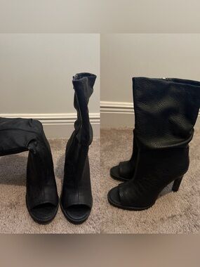 Peep-Toe Slouchy High-Heel Boots